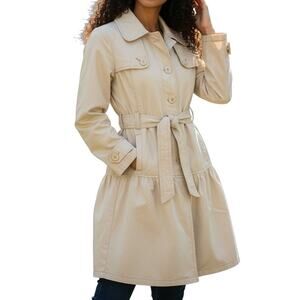 GAP Vintage Trench Coat JR Large – Cream Ruffle Hem, Belted, Timeless Classic
